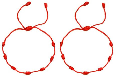 Ryaupy 2PCS Bracciali coppia filo rosso del destino - cinturino polso intrecciato regolabile con 7 nodi - famiglia felice fortunata regali lavorati a mano