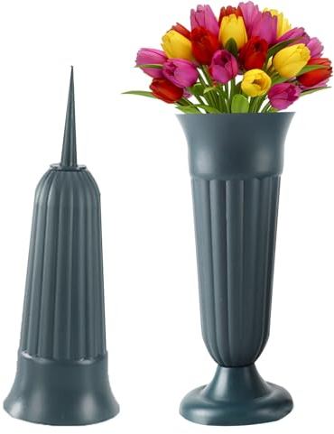 LdawyDE Vasi per Cimitero, Vaso Cimiteriale da 2 pezzi con Base e Vasi per Tomba in Plastica con 11 cm Picchetto 21 x 10 cm per Tombe Cimitero Lapidi Decorazione Feste