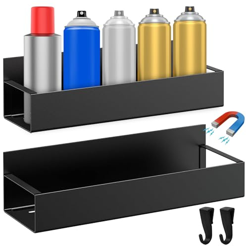 2 Pcs Magnetic Spray Can Holder, Magnet Toolbox Holder, Wall Mounted Spray Bottle Rack, Mechanic Paint Can Organizer, Tool Box Storage Rack for Garage Home Workspace (Black)