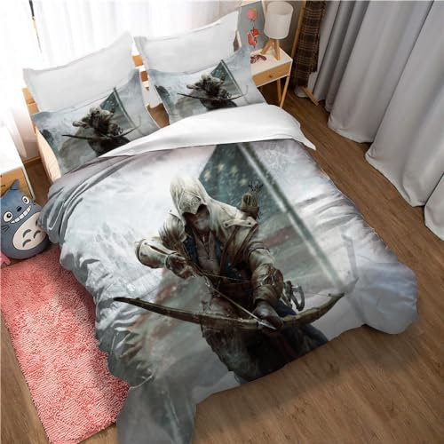 Ste-X Assassin's Creed Bettbezug-Set Rot Blau Inklusive 2 Kissenbezügen (135x200cm,Assassin's Creed 04)