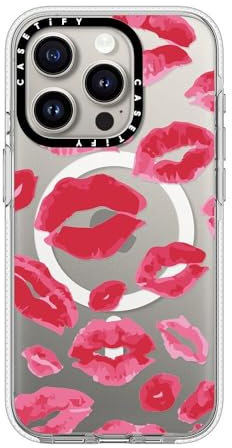 CASETiFY Clear Case for iPhone 15 Pro [Not Yellowing / 6.6ft Drop Protection/Compatible with Magsafe] - Lipstick Kisses - Clear