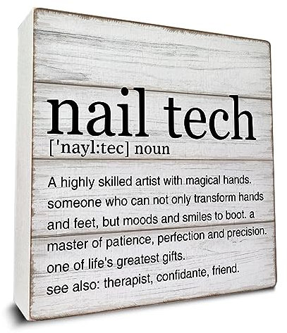 Nail Tech Gift Nail Tech Definition Art Wooden Box Sign Nail Technician Desk Decorative Wooden Sign Nail Salon Decor for Desk Table Shelf 7 x 7 Inches