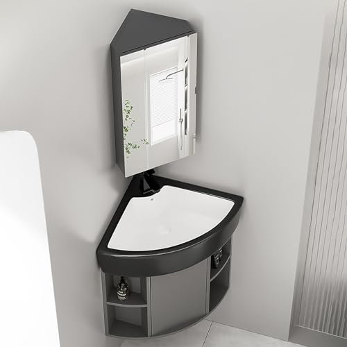 USFJATI Moderno Bagno lavandino lavabo a Parete, lavello ad Angolo in Ceramica, Mobile lavatoio Lavanderia, Lavandino da Bagno Ad Angolo, Piccoli lavandini da Bagno for Piccoli spazi(42 * 42cm)