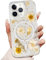 Magnetisch Hülle Blumen für iPhone 12 Pro max, Kompatibel mit MagSafe, Durchsichtig Sonnenblume Handyhülle Glitzer Echte Getrocknete Blumen Hülle Transparent Stoßfest Schutzhülle Florale Gänseblümchen