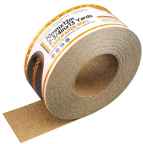 Shineboc Körnung 40 Selbstklebende Schleifpapier Rolle 70 mm x 12 m Schleifpapier Rolle für Auto und Holzbearbeitung