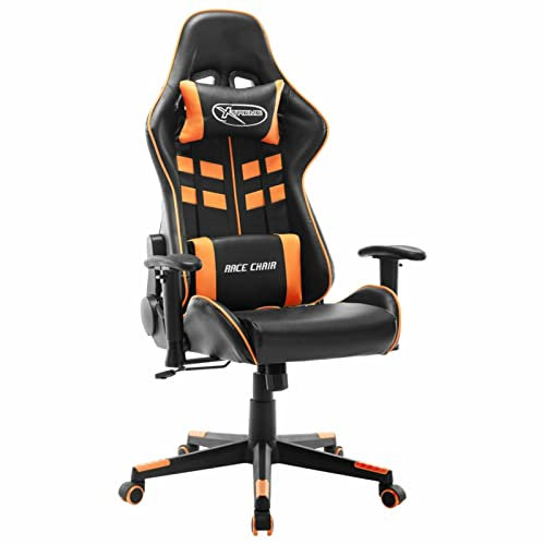Homgoday Chaise de gaming en cuir synthétique noir et orange Chaise de gaming professionnelle Chaise de bureau ergonomique Hauteur réglable Chaise gamer pour jeux