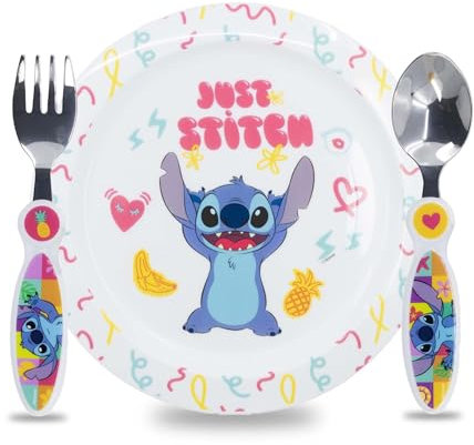 Sorrisini Vajilla Infantil Reutilizable Apta Para Microondas Para Niños y Bebés, Juego de Desayuno para la Primera Comida Cubiertos, Tenedor, Cuchara de Acero Inoxidable y Plato, sin BPA Lilo Wow