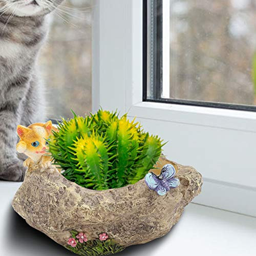 Mini Resin Cartoon Animal Flowerpot Decoration Desktop Succulent - Plant Pot Ornament, Colorful and Sturdy Cat, Yoga and Catching - Lively Home Gardening Decor with