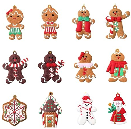 SANHIGHEND 12 Stück Weihnachtsbaumschmuck,LebkuchenmäNnchen,Christbaumschmuck Lebkuchen,Anhänger Aufhängen,Weihnachtsdeko Figuren Set (A)