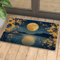 Full Moon Floral Doormat, Blue Night Sky Door Mat for Outdoor & Indoor Entrance Japanese Style, Rubber Waterproof Non-Slip Dust Absorbent Front Doormat, Easy Clean 29x17 Inch