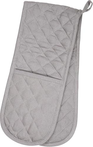 Grey Double Oven Gloves – Heat Resistant Silicone Gloves for Baking, Cooking, BBQ – Extra Long, Non-Slip Grip, Machine Washable