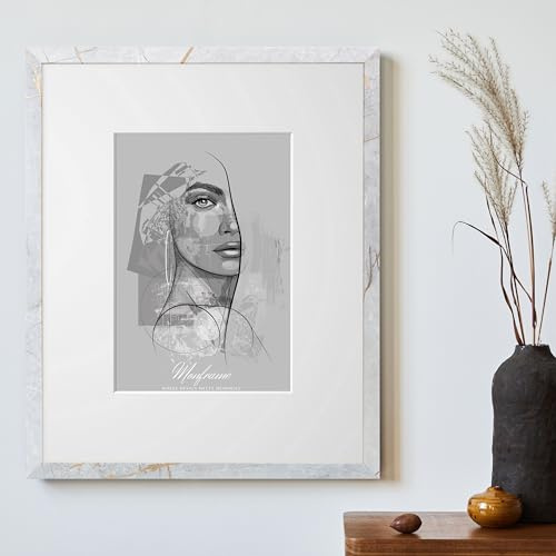 NB Akzent Bilderrahmen Marmor Grau mit Passepartout 35x45 cm - Rahmengröße 45x55 cm - Chloe 20 mm MDF Holzrahmen - Acrylglas