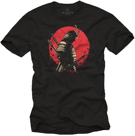 MAKAYA Herren Japan T-Shirt Samurai Motiv Kampfsport Fans Tokio Japanische Krieger Design Schwarz S