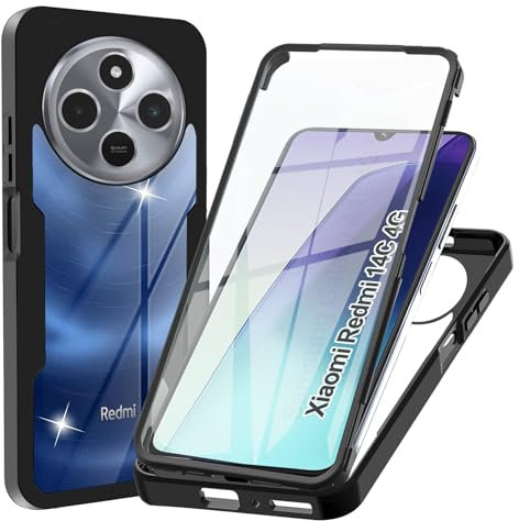 WeiCase Funda para xiaomi redmi 14c 5G/4G / Poco c75 / redmi A4, Transparente 360° Protección Funda con Protector de Pantalla Integrado Antigolpes Silicona Carcasa para redmi 14c 4g, Negro