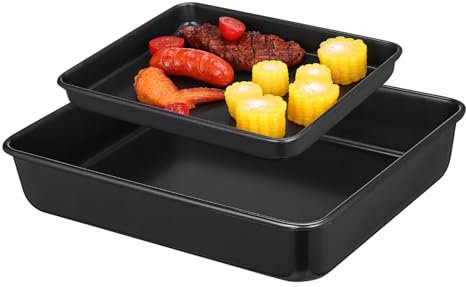 OKUMEYR 2 Piezas bandeja para el horno bandeja para hornear rectangular bandejas de horno para hornear cacerolas de cocina bandejas para asar para hornos plancha de acero inoxidable Black