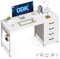 ODK Computer Desk with Drawers, 120 x 48 cm Office Desk with Storage & Headphone for Small Spaces, Reversible Small Study Table for Home Office, White