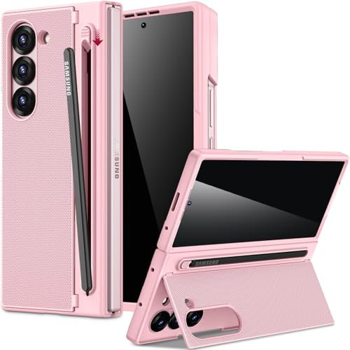 Miimall Custodia per Samsung Galaxy Z Fold 6, Cover Antiurto in PC, Pellicola Protettiva Anti Spia, Porta Penna, Cavalletto, Cover Antigraffio, Case Protettiva per Samsung Galaxy Z Fold 6, Rosa