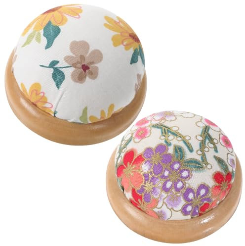 Nadelkissen, rund, Nadelkissen mit Holzsockel, niedlicher japanischer Stil, Nadelkissen, Blumen-Stil, Nadelhalter für Heimwerker, Handwerk, tägliches Nähen oder Quilten, 2 Stück