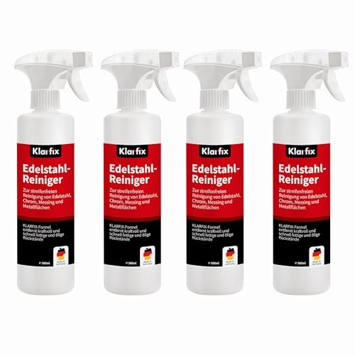 Klarfix Edelstahlreiniger 500 ml | Fettlöser für Grill, Spüle, Dunstabzug & Küche | Für alle Edelstahl-Oberflächen | Entfernt Verkrustungen & Fingerabdrücke | Made in Germany (4x 500ml)
