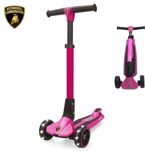 Lamborghini Roller Kinder 3 Jahre bis 50kg, Dreirad-Kinderroller mit LED-Rädern, Höhenverstellung, Faltbarer Kinderroller ab 3 jahre, Tretroller Scooter Kinder Kinderscooter ab Kleinkind Junge Mädchen
