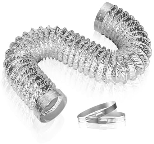 Hon&Guan 100mm Alu Flexschlauch, Gehärtete Kanten Design Abluftschlauch mit 2 Edelstahl-Klemmen, Flexibel Hitzebeständiger Aluflexrohr Länge 3m für Abzugshaube, Trockner, Klimaanlage, Rohrventilator