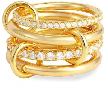 VCCKNB JEWELRY Stapelbare Ringe aus Gold und Silber für Damen, mehrere Glieder, verbundene Ringe, klobiger, ineinandergreifender Ewigkeits-Statement-Ring, Daumenring, anlaufgeschützt (Gold, 57)