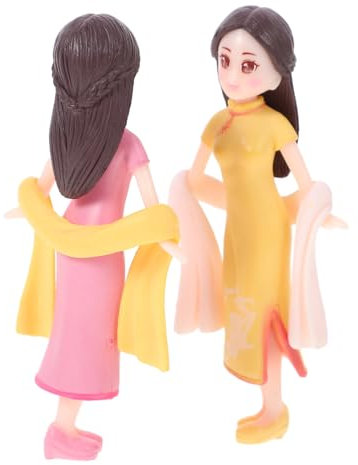 CHICAMPERA 2stücke Teiliges Chinesisches Cheongsam-figurinen Hochwertigem Harz Dekoratives Desktop-Ornament Mit Gelbem Und Pinkem Seidenschal Detailreiche Handwerkskunst Für Schreibtisch
