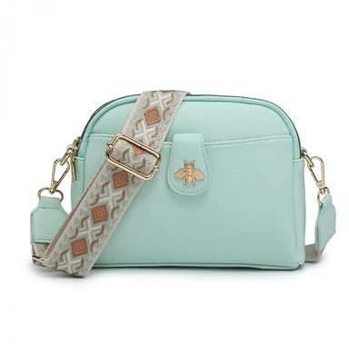 JFY Women's Bee Badge And Canvas Strap Cross Body Bag