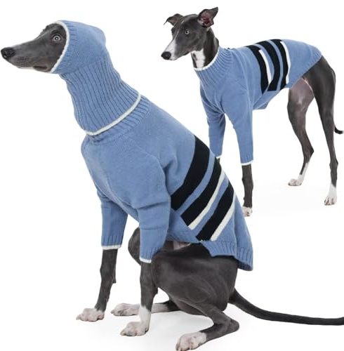 IECOii Windhund Pullover mit Kapuze,Hundepullover,Warmer Italienischer Greyhound Mantel,Whippet Rollkragen Strickpullover,Thermo Hundekleidung,Schlafanzug für Kaltes Wetter,Blau,XS