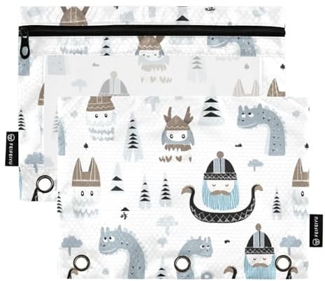 Little Vikings Trendy Scandinavian Binder Pouches 3 Hole Punch Binder for Binder Folder with 3 Holes for Student Stationery Supply