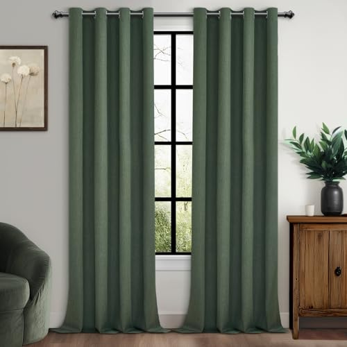 MRTREES Vorhänge Lichtundurchlässig Schlafzimmer Oliv-grün 2er Set 100% Blackout Curtain Vorhang Blickdicht Leinenoptik 300 cm Lang 140 cm Breit Stores Gardinen mit Ösen für Wohnzimmer