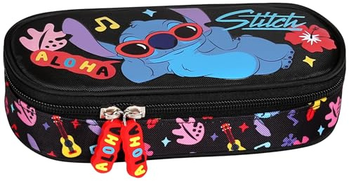 sarcia.eu Disney Stitch Aloha Schulmäppchen mit FÄCHER, Beutel für Mädchen, Schwarz 5x20x9cm (Stitch Fächern E)