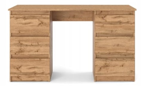 VBChome Schreibtisch 120x50x75 cm Eiche Wotan Bürotisch mit 6 Schubladen Computertisch PC-Tisch Arbeitstisch Laptoptisch Home Office Schreibtisch