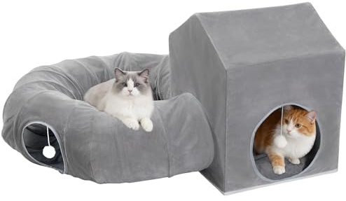 Pawaboo Katzenbett Donut Tunnel mit Katzenhaus, Dunkelgrau