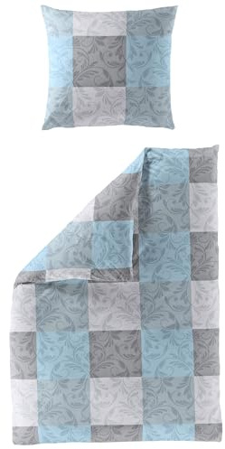 JACK by Bierbaum Biber Bettwäsche 2 TLG. 135x200cm Karo Ornamente Blau Grau