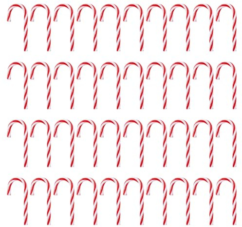 DICOSMETIC 40Pcs Mini Christmas Candy Cane Decoration Plastic Red White Candy Canes Ornaments 8.2cm Tree Candies Canes Decoration for Dollhouse Craft and Christmas Tree Hanging Decor