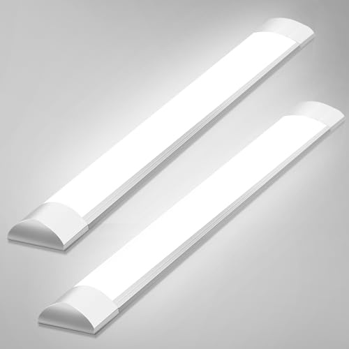 Viugreum 2 Packs 4FT LED Batten Light 40W, 115cm Office Ceiling Tube Lights, 6000K Cold White, 180 °Beam Angle, Low Profile Ceiling Light Strip for Living Room, Workshop, Kitchen, Garage, Warehouse