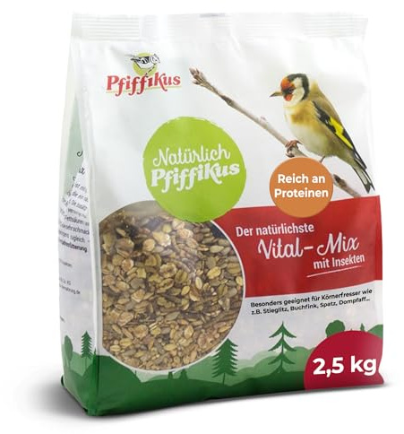 Natürlich Pfiffikus Vital-Mix Streufutter mit Insekten, 2,5 KG – Wildvogelfutter mit Mehlwürmern – Ganzjahresfutter für Boden- & Körnerfresser – proteinreiches Vogelfutter mit Mehlwurm-Öl