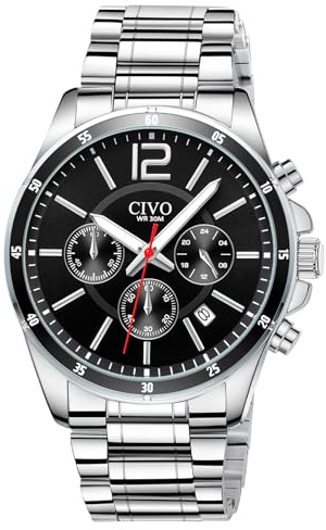 CIVO Business Uhr für Männer Edelstahlband: Chronograph und 24h-Anzeige – Wasserdicht 3ATM Perfekt für Anzug und Casual