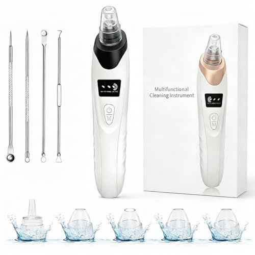 Extracteur de points noirs pour le visage, kit d'aspirateur de pores 9 en 1 avec 5 sondes et 4 outils d'extraction de boutons, aspirateur de pores du visage pour nez, outil d'aspiration professionnel