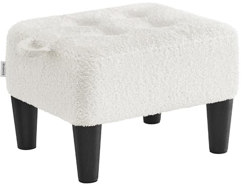 SONGMICS Fußhocker, Fleece, Hocker klein, Dicke Polsterung, bis 150 kg belastbar, für Wohnzimmer Schlafzimmer Eingangsbereich, cremeweiß-tintenschwarz LOM503WD01