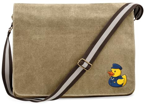Huuraa Umhängetasche Quietscheente Stewardess Gummiente Flugbegleiterin 14 Liter Sahara Canvas Laptoptasche Geschenkidee