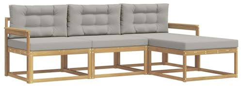 vidaXL Outdoor-Sofagarnitur 4 pcs Weiß und Hellgrau Polyester, Moderne Garten-Sofagarnitur, wetterfest, Bequeme Loungemöbel, stylische Sitzmöglichkeiten für den Hof