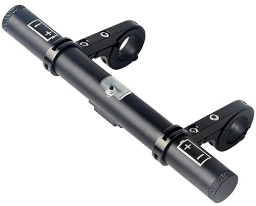 Deskium Bicycle Light Mount with Power Supply, Bicycle Handlebar Extender, 8 in Black Aluminum Alloy Extension Rod, Dual Clamp for 1.0-1.25 in Handles, 4000 mAh USB Charger