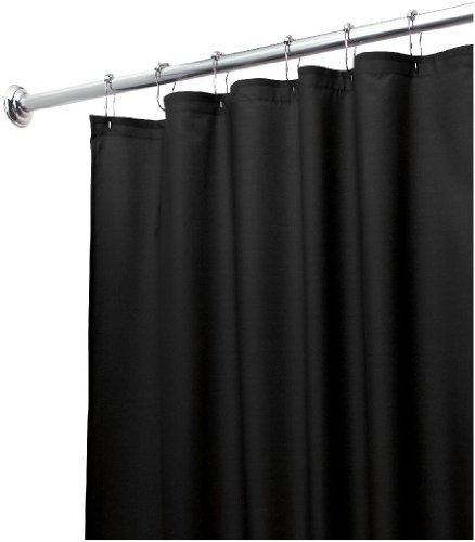 iDesign rideau de douche tissu imperméable, 183,0 cm x 183,0 cm rideau douche en polyester, rideau textile lavable ourlet renforcé, noir