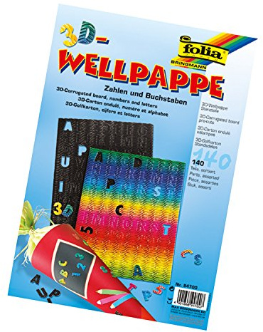 folia 94700 - 3D Welle Stanzteile, Buchstaben und Zahlen 140 Stück, farbig sortiert