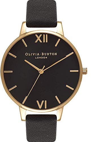 Olivia Burton Analog Quarzuhr für Damen Kollektion Black DIAL mit Schwarzes Lederarmband - OB15BD55
