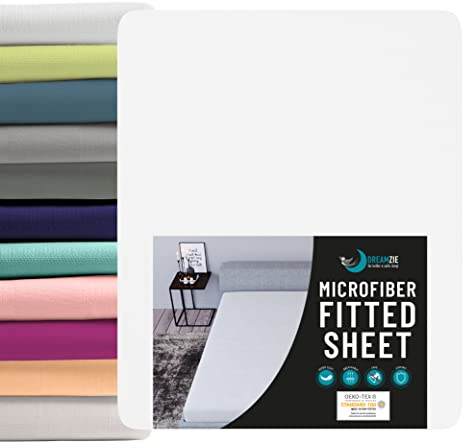 Dreamzie - Spannbettlaken 180x200cm - Mikrofaser Oeko TEX Zertifiziert - 100% Polyester - Spannbetttuch 180x200 - Alabasterweiß
