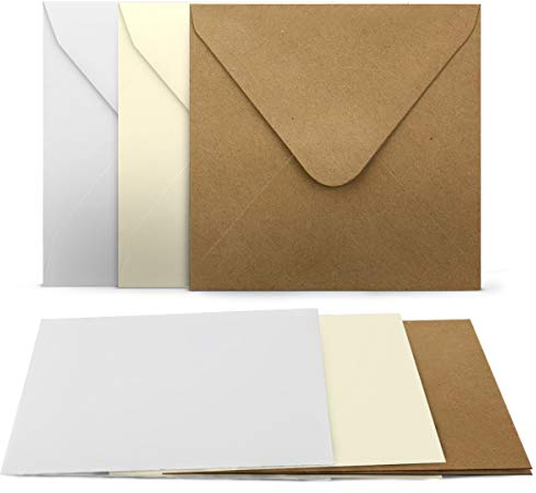 30 Faltkarten mit Umschläge Set - Quadratisch - 240 g/m² 220 g/m² - Weiss - Creme - Kraft - mit Blankokarten passenden Briefumschlägen - 120 g/m² 90 g/m² Nassklebung - Kuvert Karte