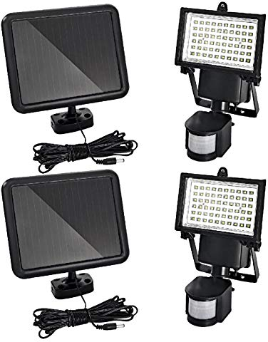 Trango 2er Pack LED Solar Strahler I Solar Wandleuchte I Solar Fluter SOL-YF60*2 mit Bewegungsmelder I Solar Außenleuchte I Solarlampen mit Bewegungsmelder